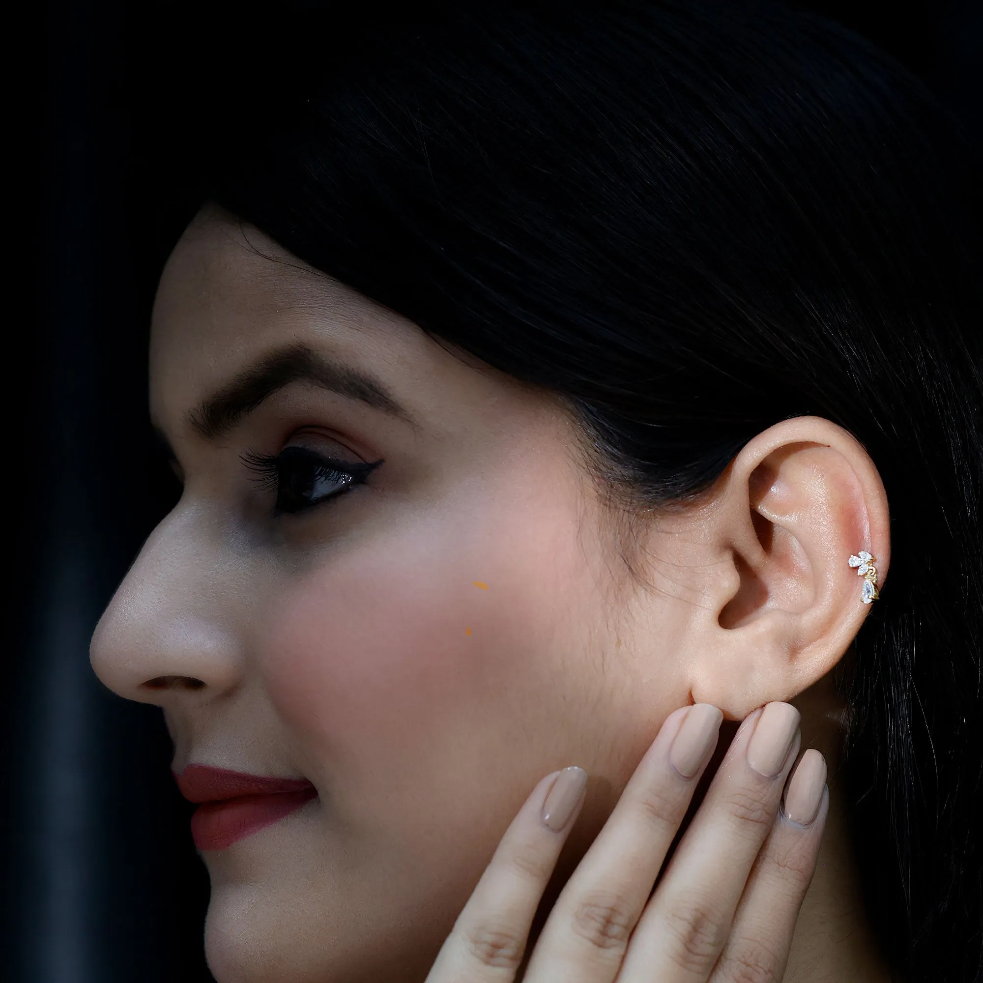 Marquise and Pear Moissanite Cluster Drop Cartilage Earring