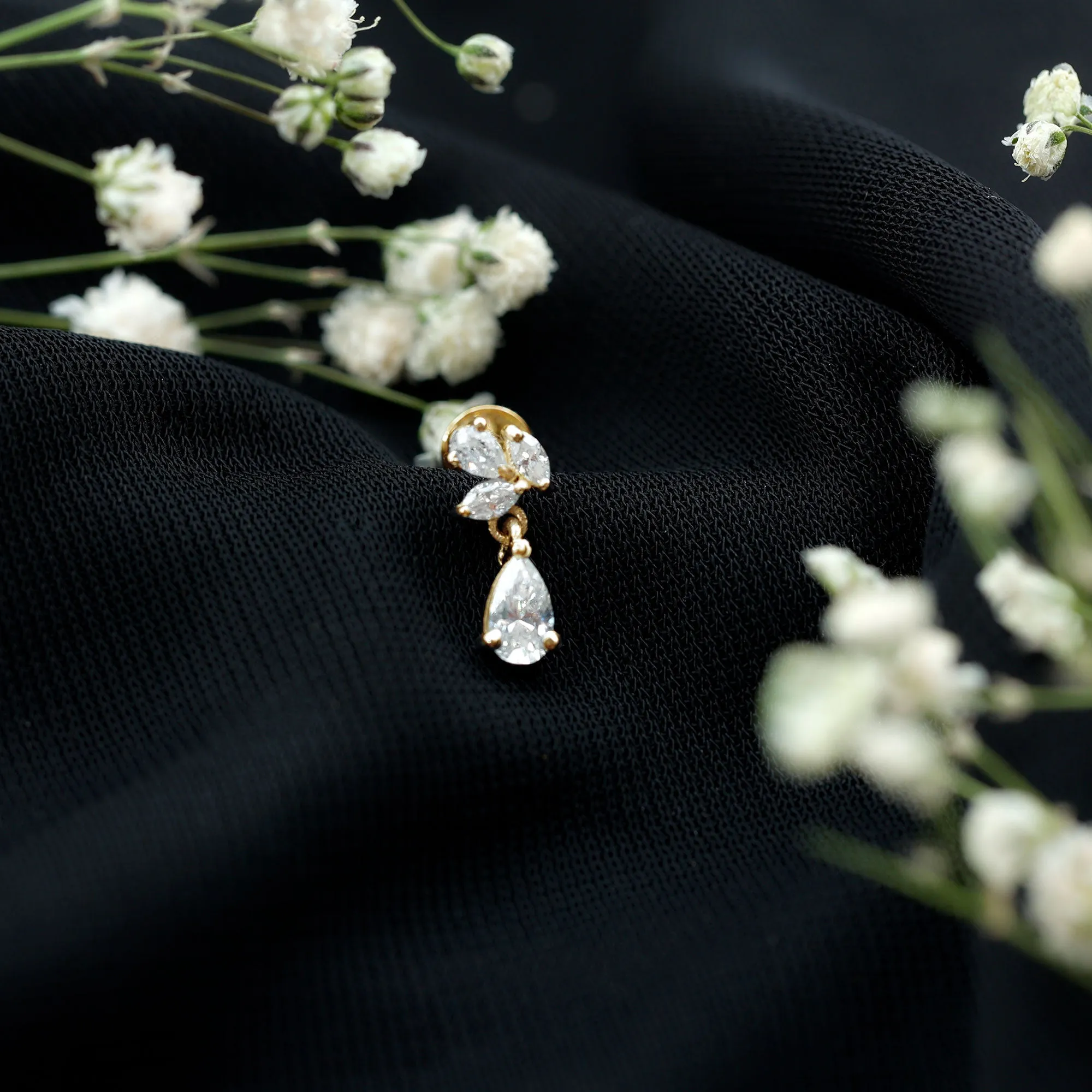 Marquise and Pear Moissanite Cluster Drop Cartilage Earring