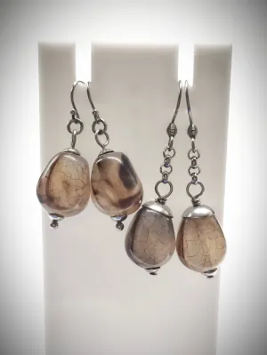 Matching greyish brown bead earrings for mother and daughter