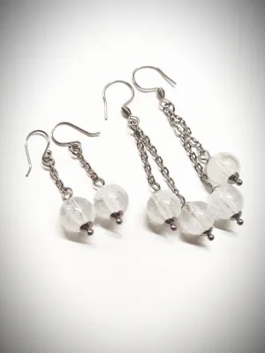 Matching semi clear white bead earrings for mother and daughter