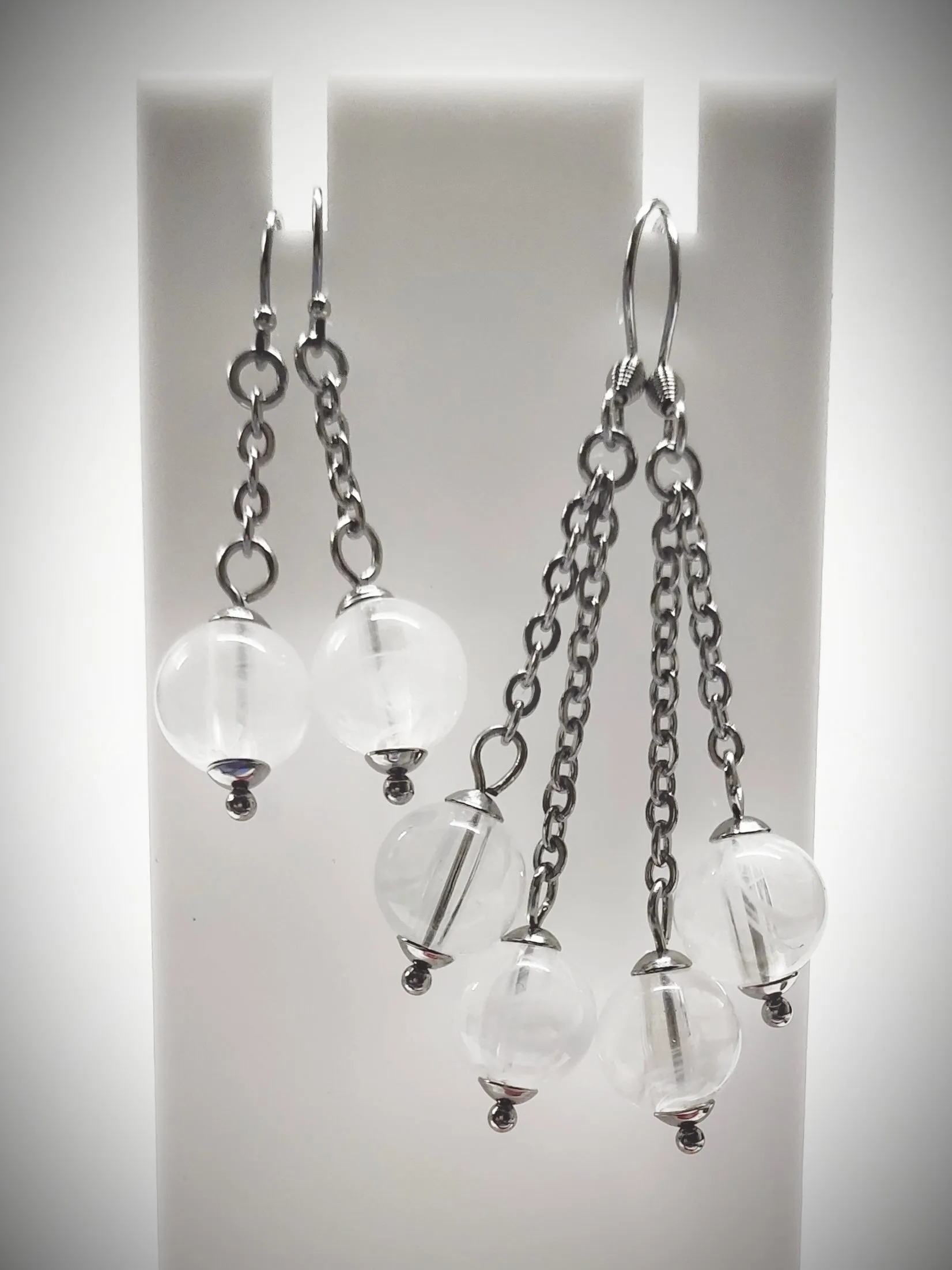 Matching semi clear white bead earrings for mother and daughter