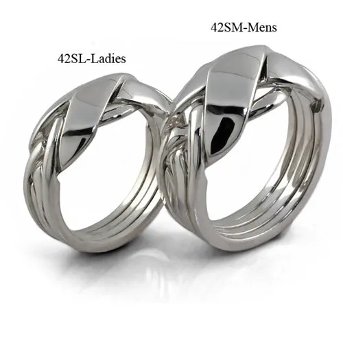 Mens 4 band STERLING SILVER Puzzle Ring 42SM