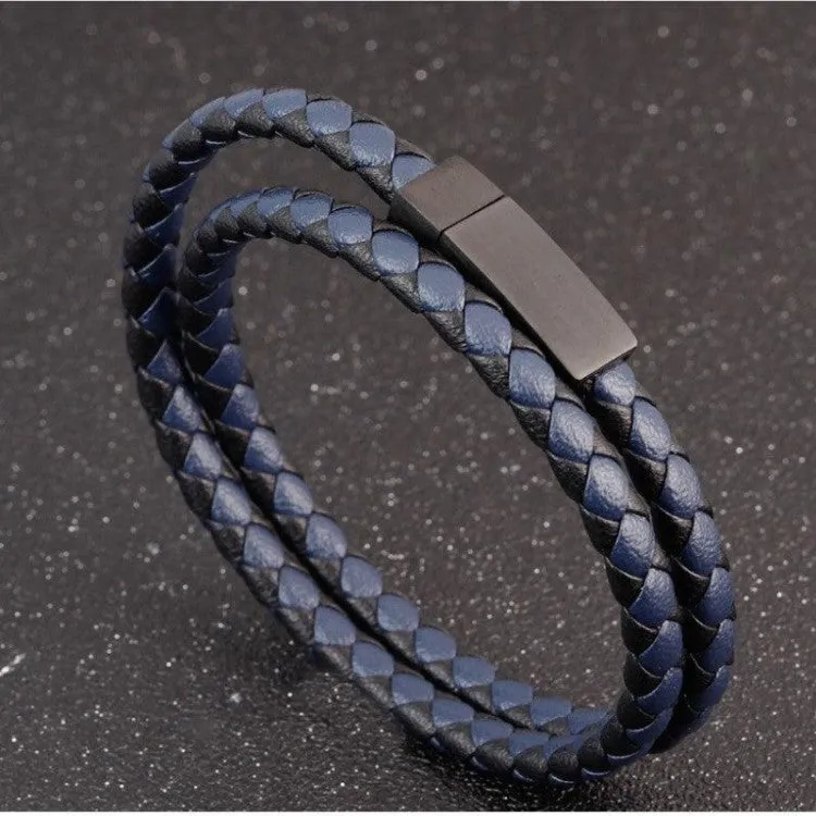 Men’s Leather Bracelet with Black/Brown Woven Pattern
