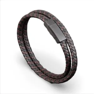 Men’s Leather Bracelet with Black/Brown Woven Pattern