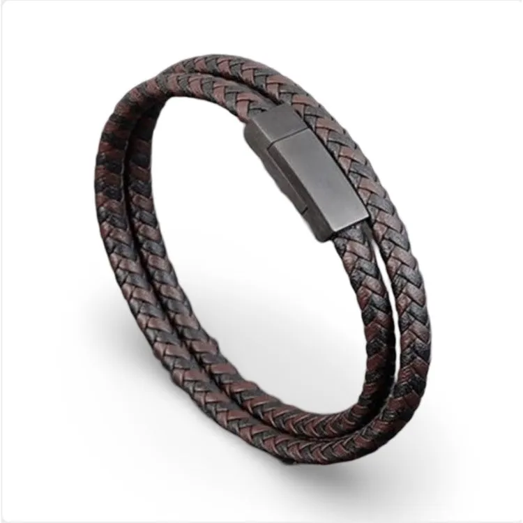 Men’s Leather Bracelet with Black/Brown Woven Pattern