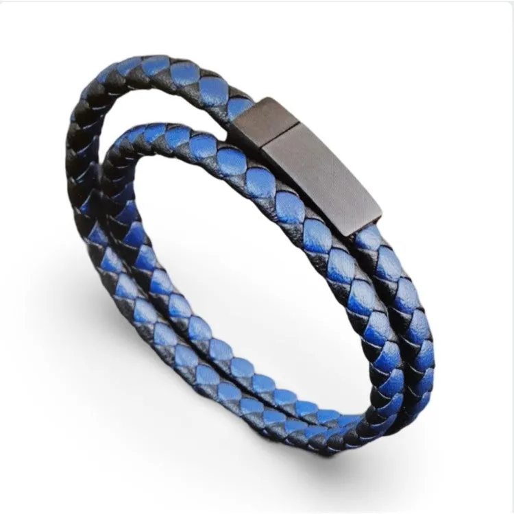 Men’s Leather Bracelet with Black/Brown Woven Pattern