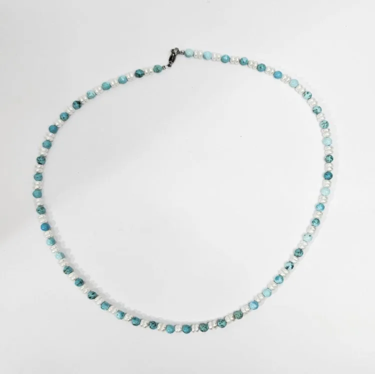 Men's Mini Beaded Necklace with Pearls and Turquoise