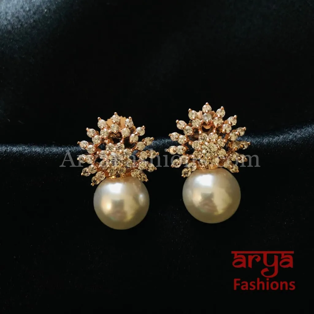 Mimi Rose Gold CZ Studs with Pearl