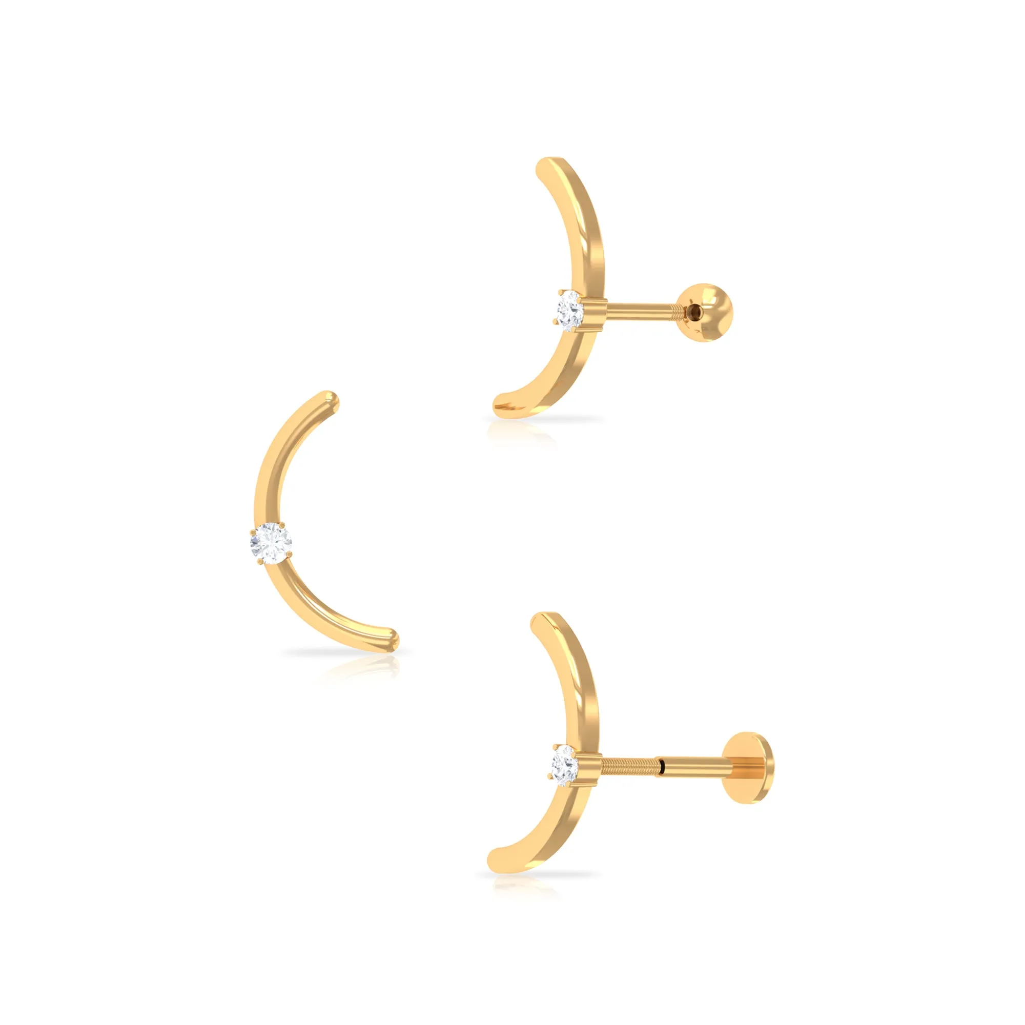 Minimalist Gold Curved Crawler Earring with Moissanite