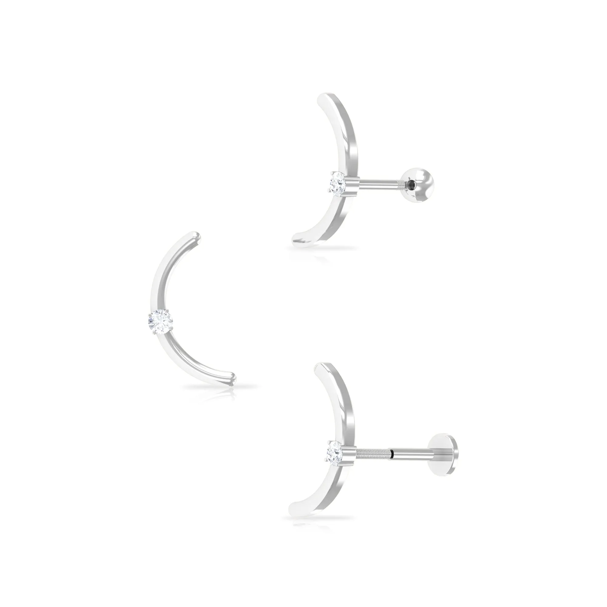 Minimalist Gold Curved Crawler Earring with Moissanite