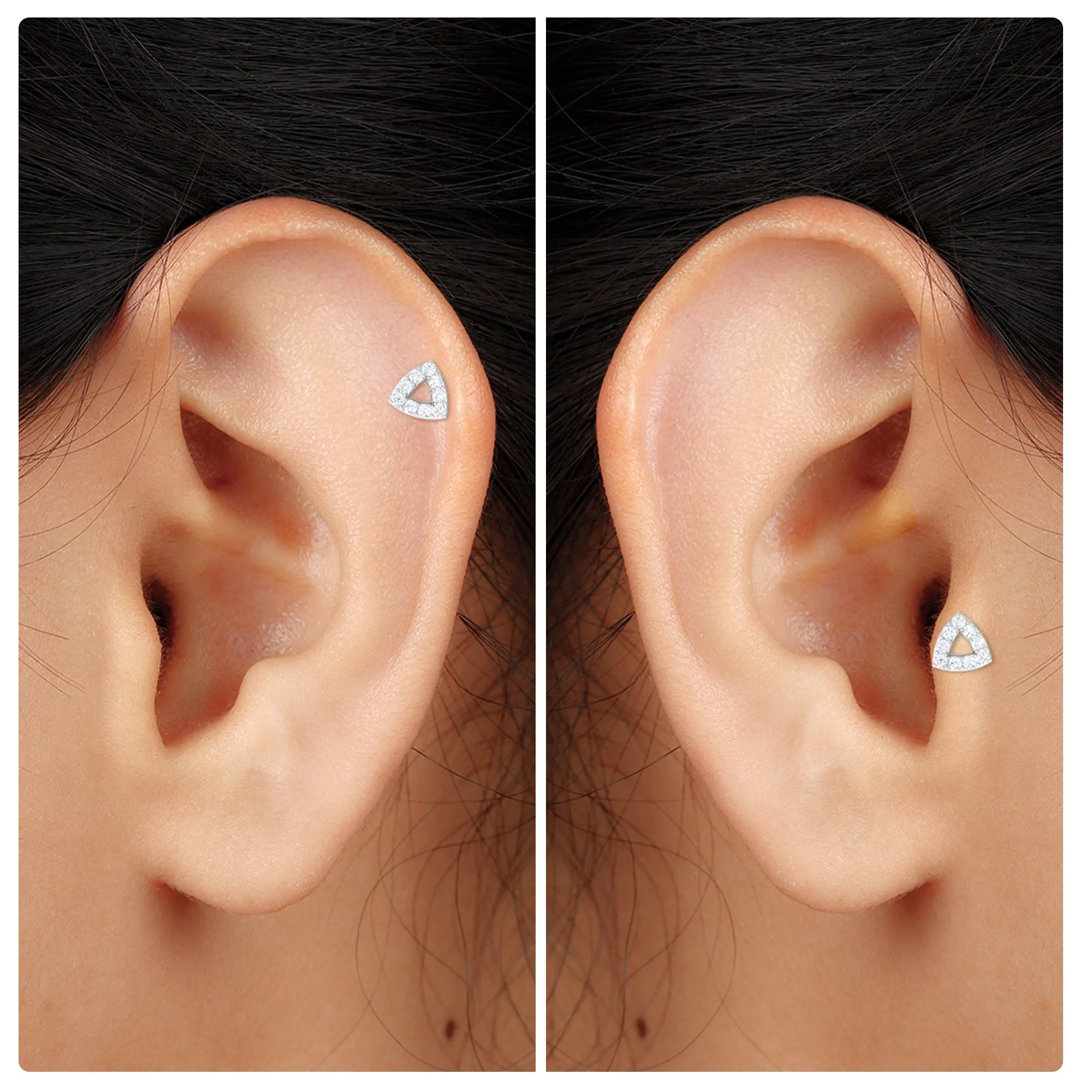 Minimalist Moissanite Gold Triangle Earring for Helix Piercing