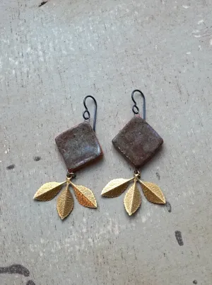Mixed Media Earrings - Glazed Stoneware Dangle Earrings - Unique Art Earrings - Hypoallergenic Niobium Ear Wires - Statement Jewelry