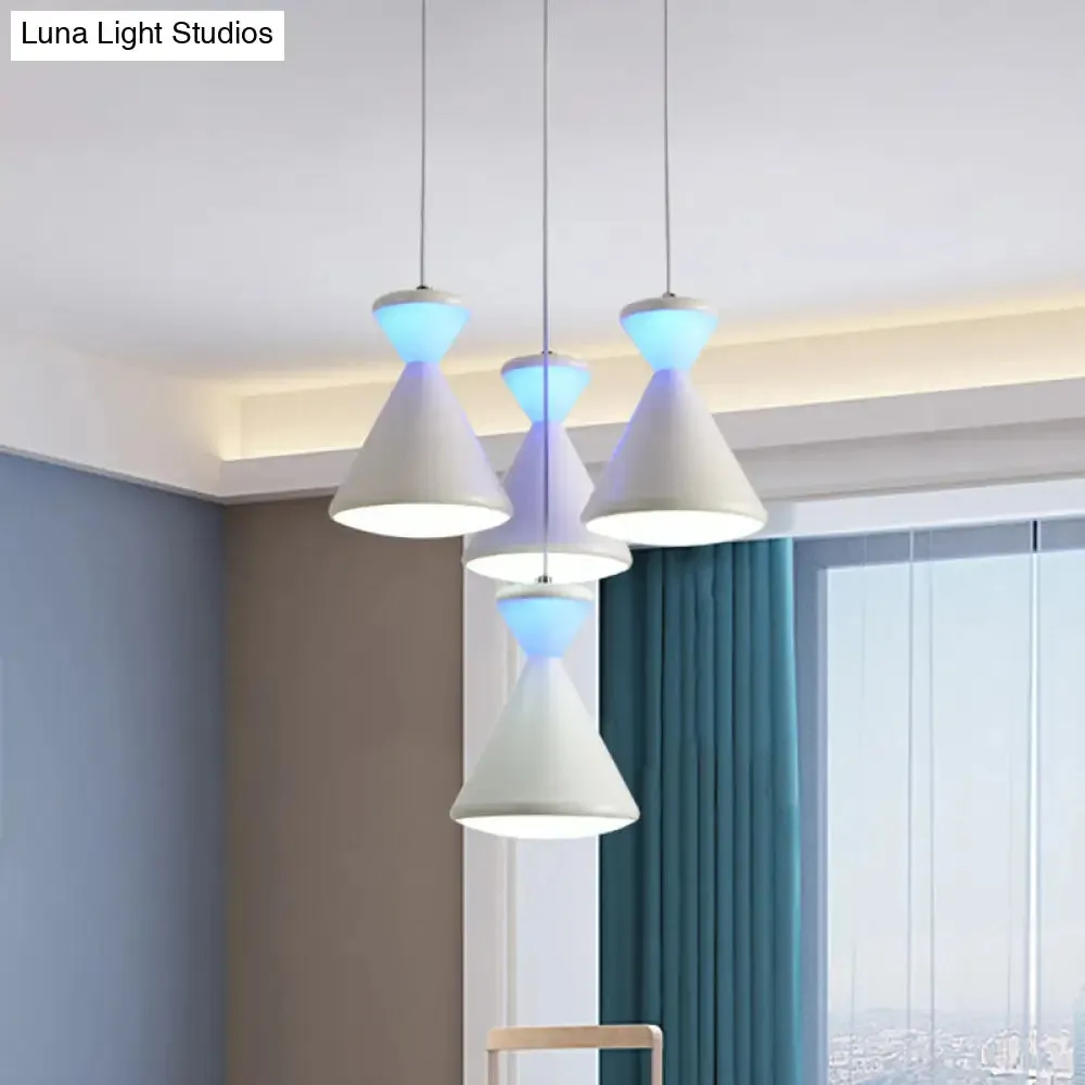 Modernist White LED Cluster Pendant Light with Hourglass Acrylic Shade - Perfect for Dining Room