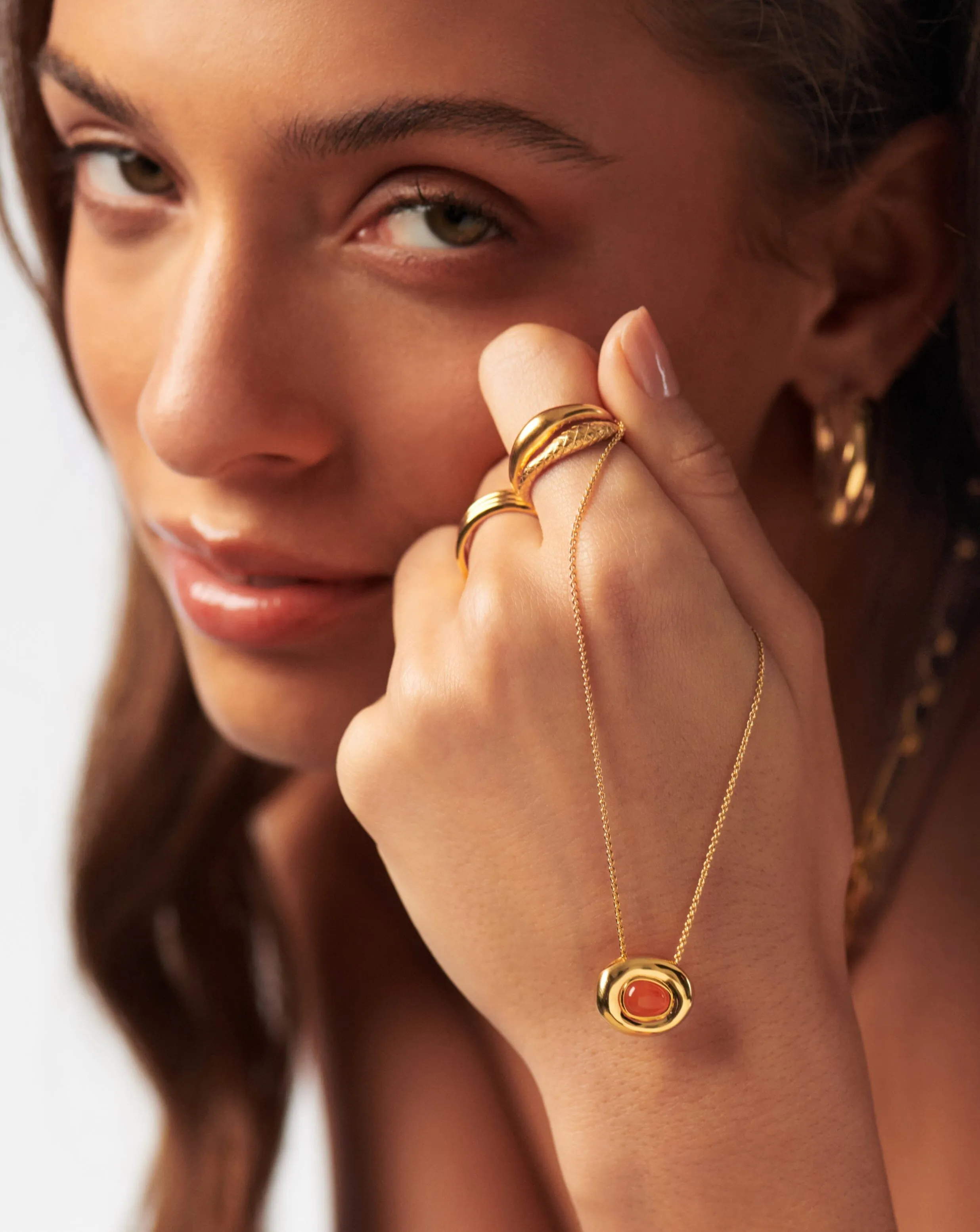 Molten Gemstone Doughnut Pendant Necklace | 18ct Gold Plated Vermeil/Orange Chalcedony