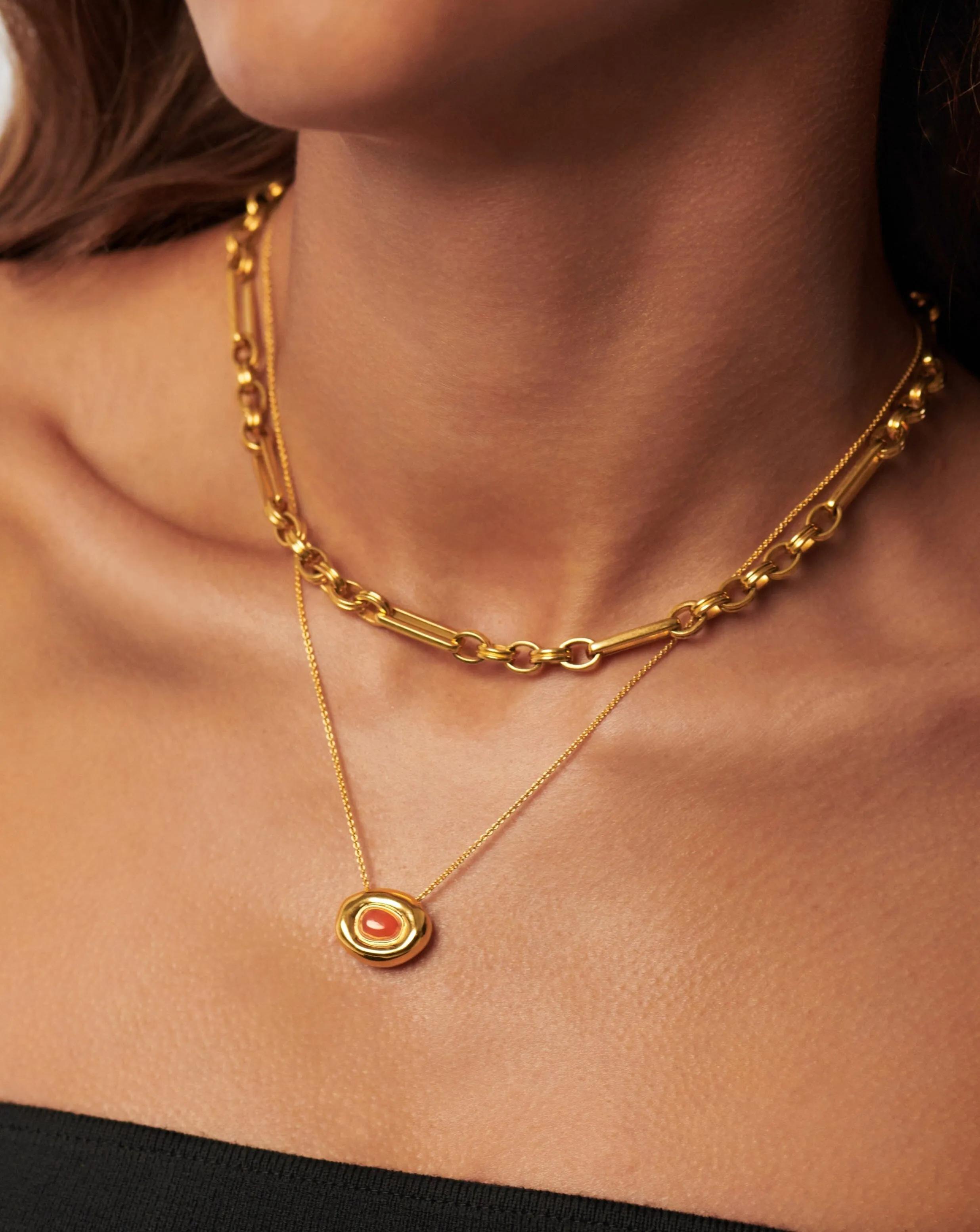 Molten Gemstone Doughnut Pendant Necklace | 18ct Gold Plated Vermeil/Orange Chalcedony