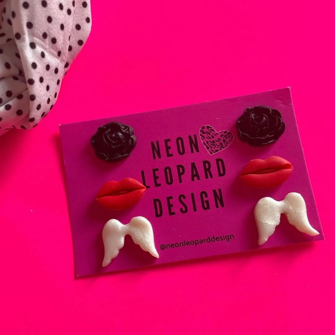 Neon Leopard Design- Valentine Stud Pack Earrings