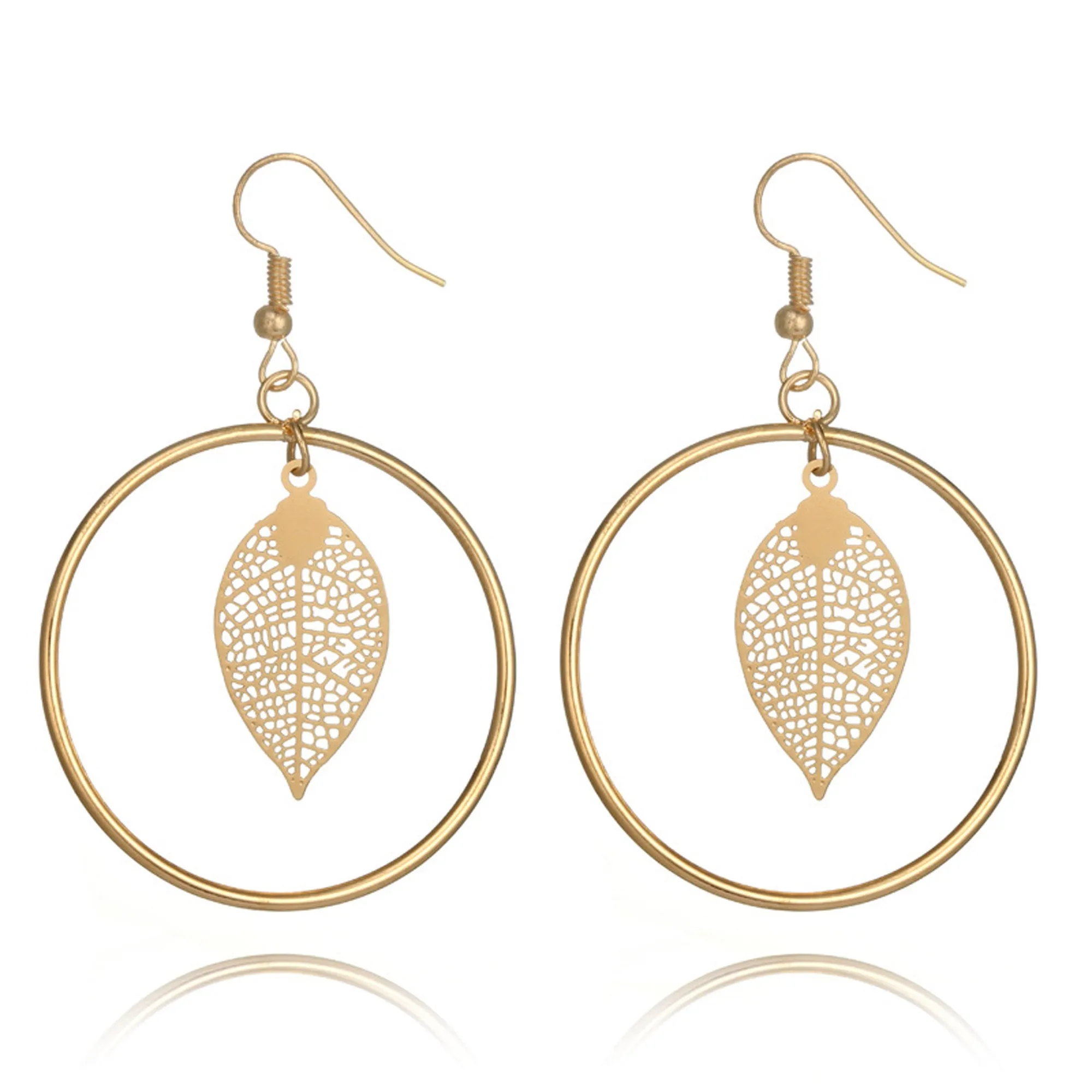 Nola Modern Unique Leaf Dangle Big Hoop Earrings