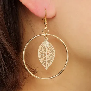 Nola Modern Unique Leaf Dangle Big Hoop Earrings