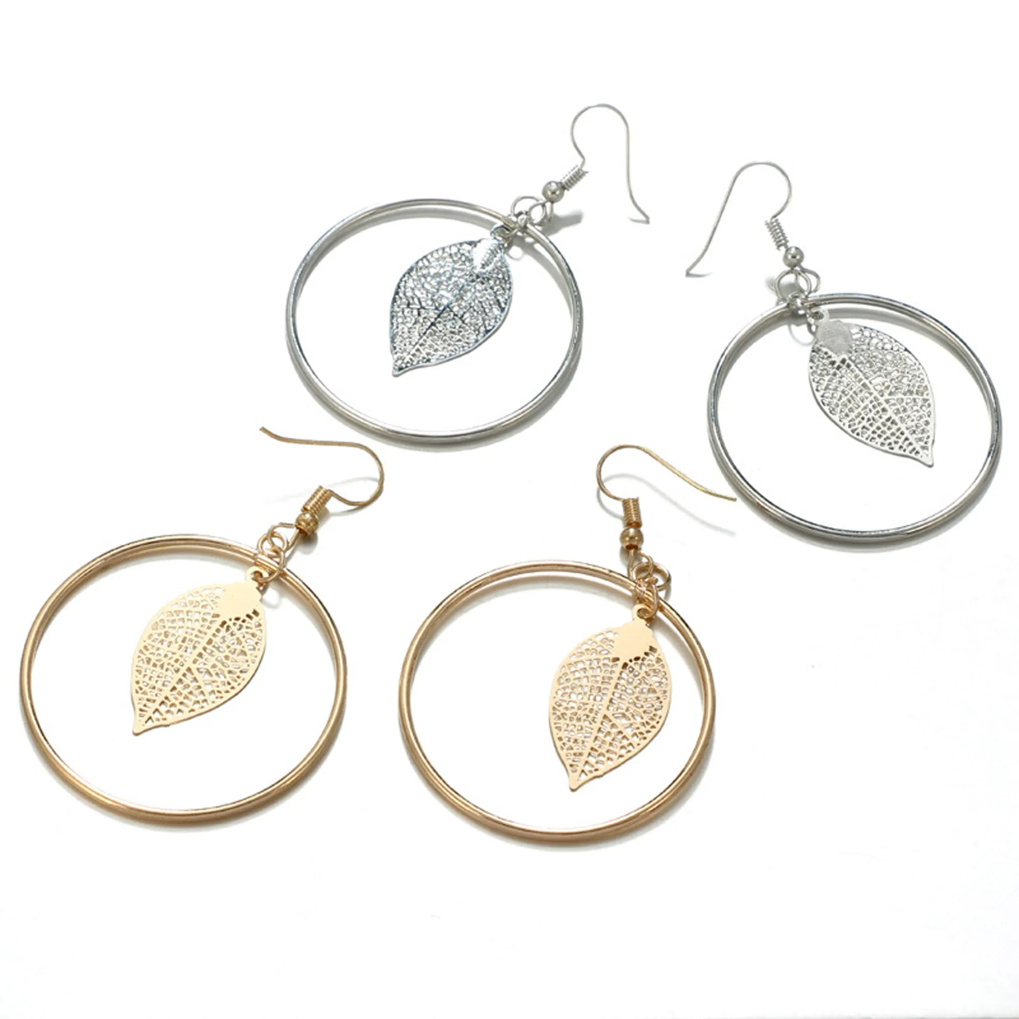 Nola Modern Unique Leaf Dangle Big Hoop Earrings