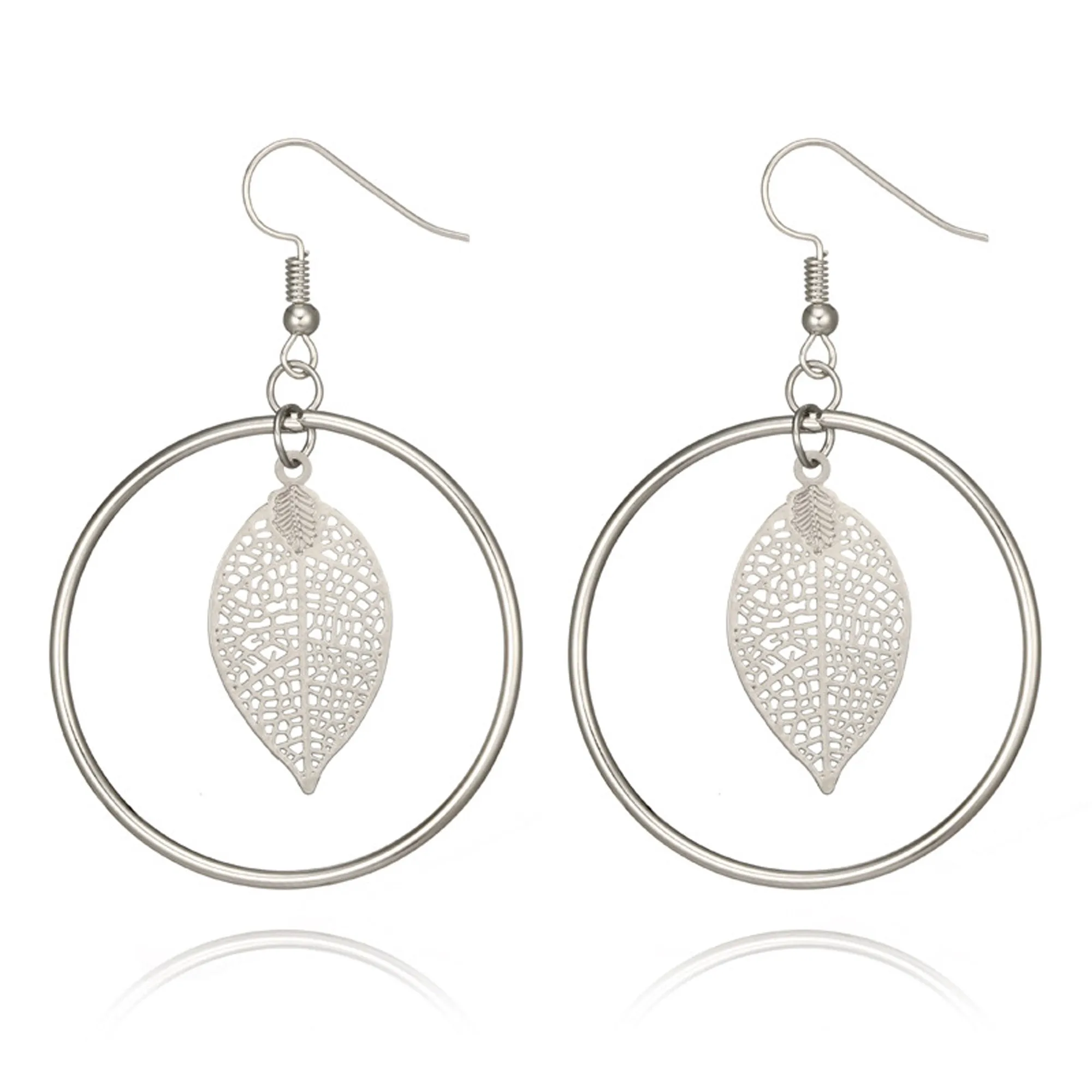 Nola Modern Unique Leaf Dangle Big Hoop Earrings