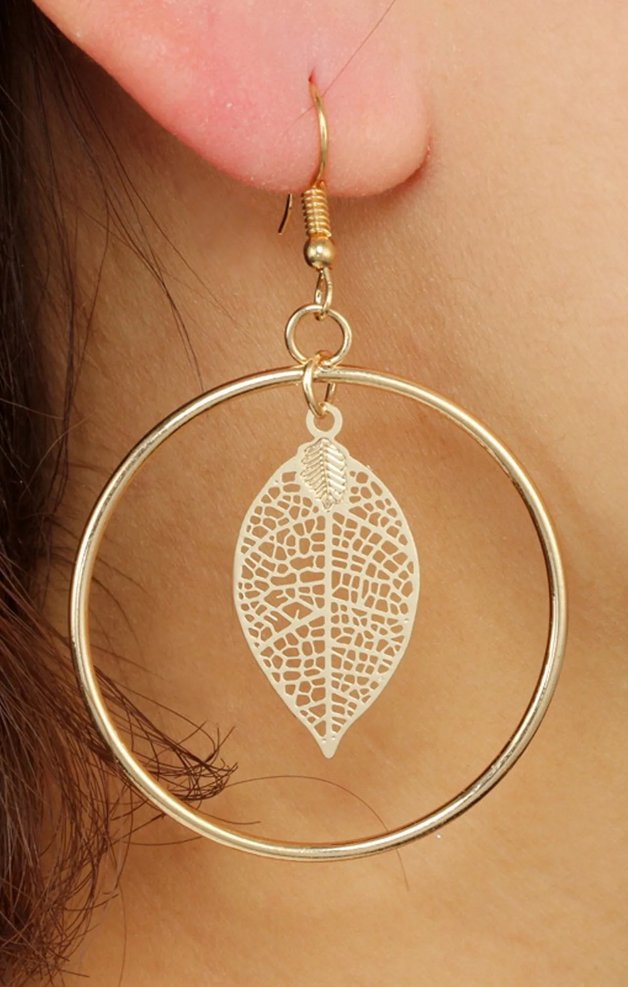 Nola Modern Unique Leaf Dangle Big Hoop Earrings