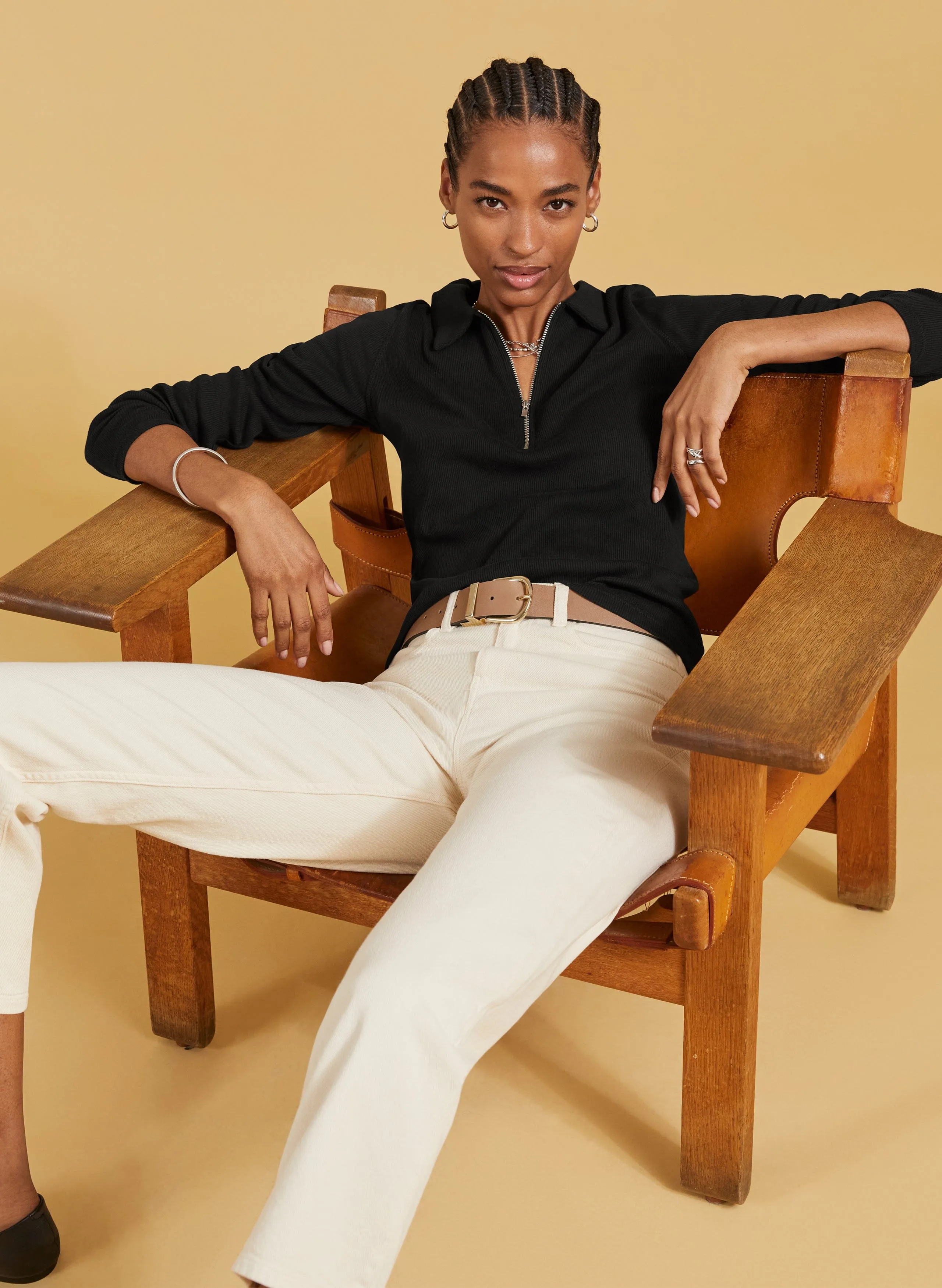 Organic Cotton Zip Collar Top | Black