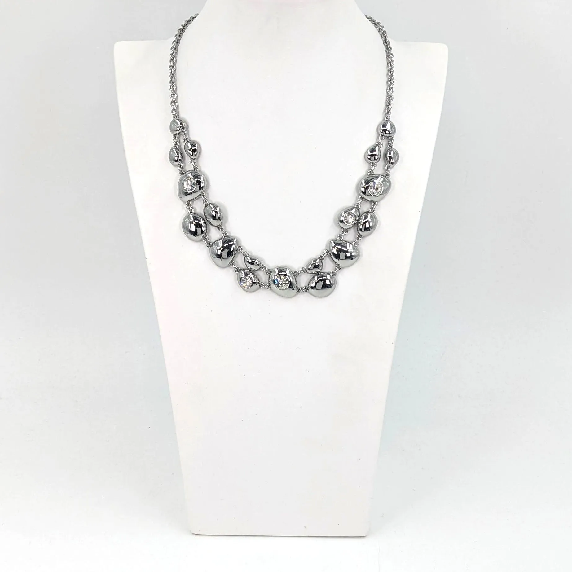 Organic shape silver necklace with crystals