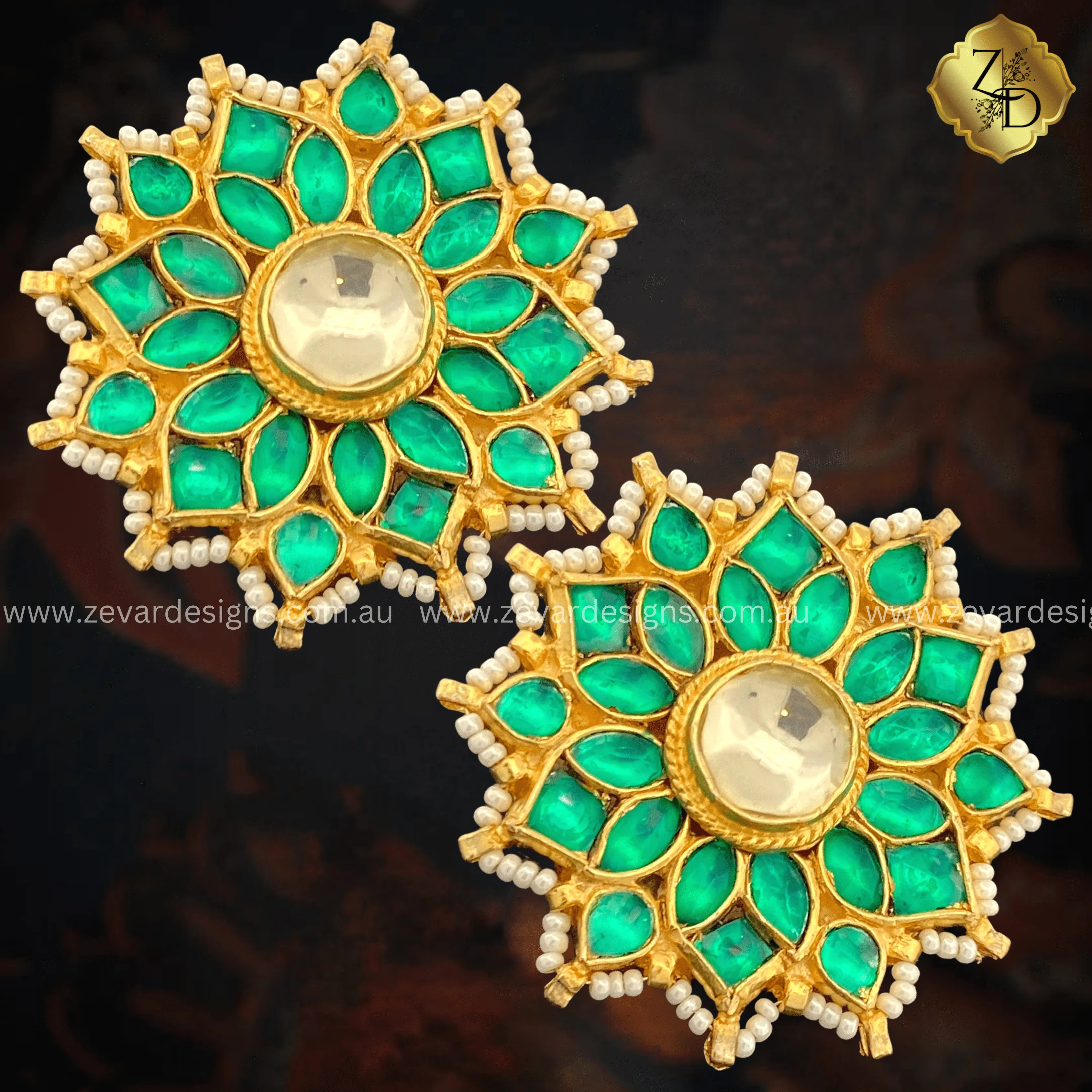 Pachi Kundan Studs - Green