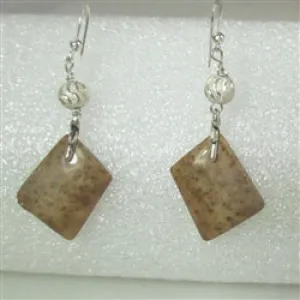Petrified Palmwood Tan Gemstone Drop Earrings
