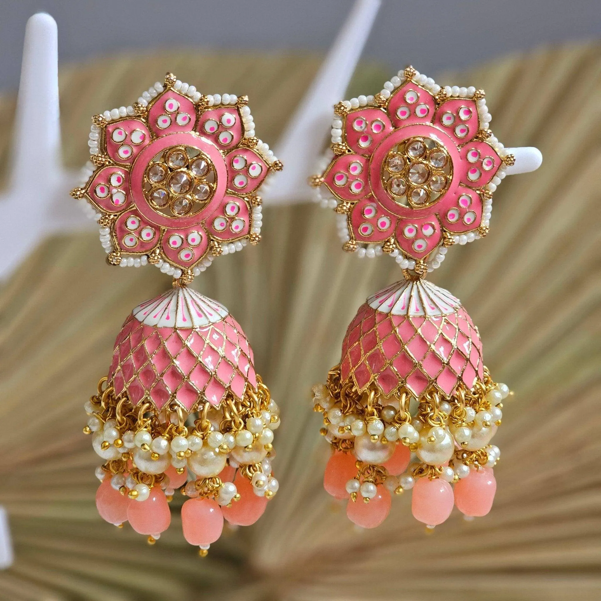 Polki Painted Statement Jhumka Earrings