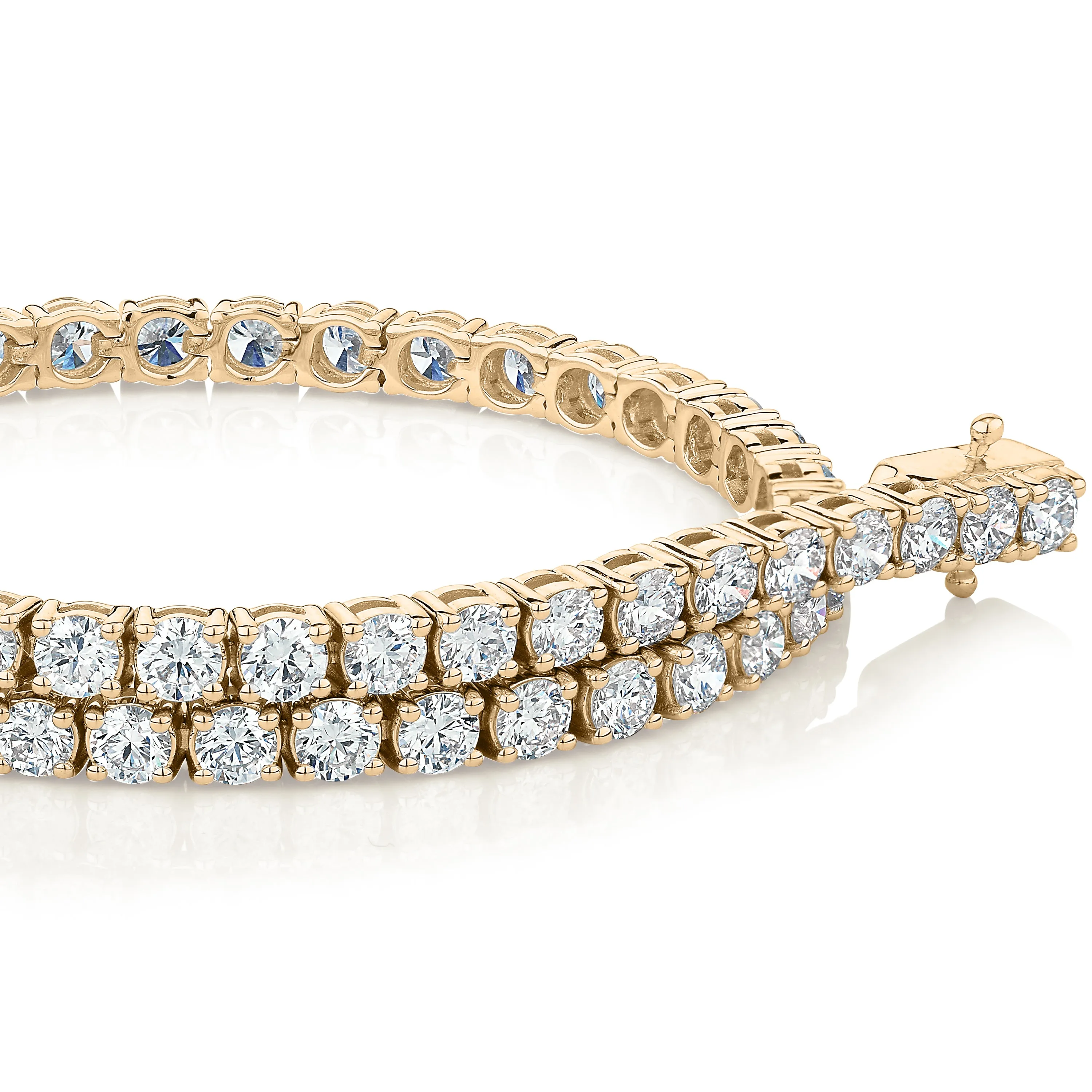 Premium Lab-Grown Diamond, 5 carat TW round brilliant tennis bracelet in 14 carat yellow gold