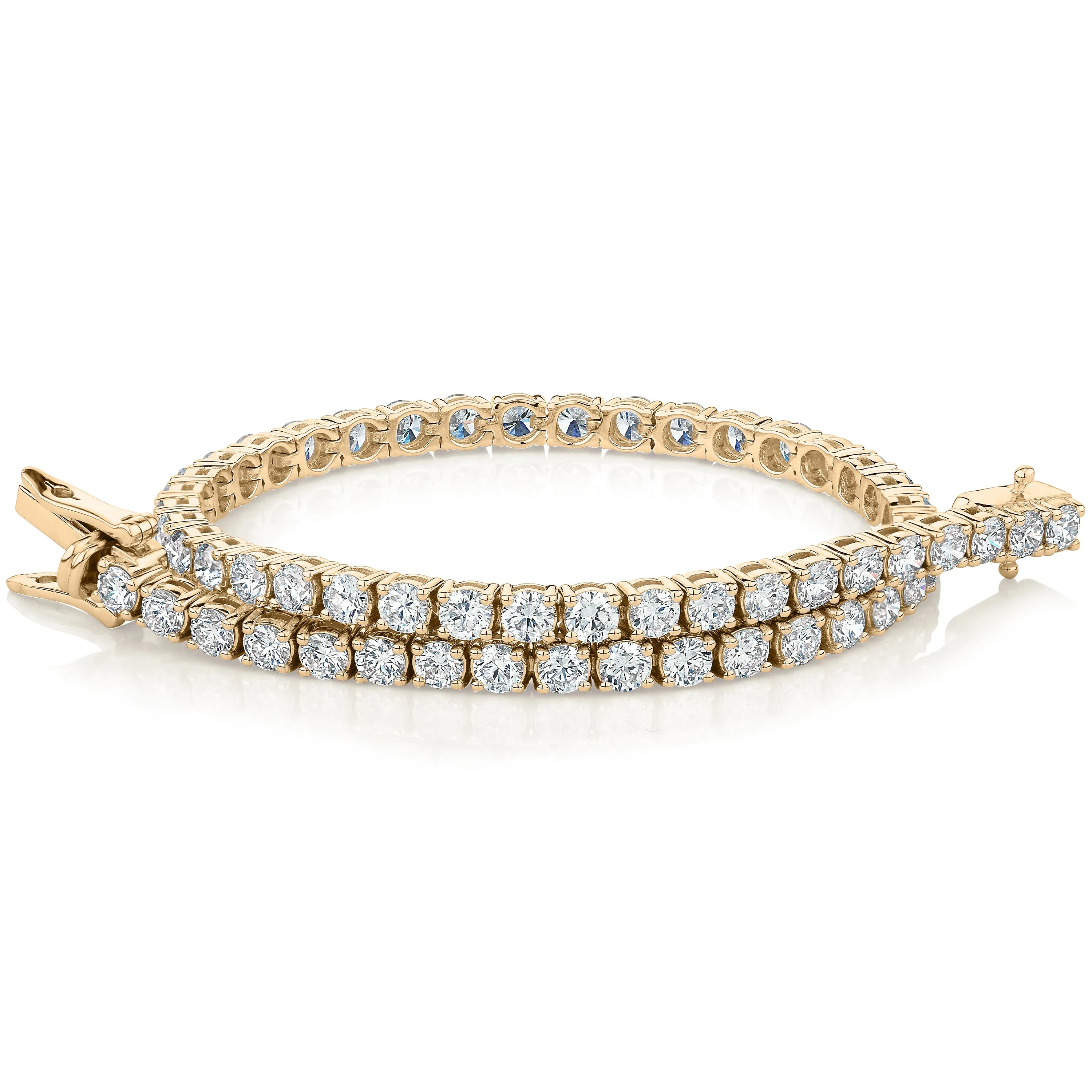 Premium Lab-Grown Diamond, 5 carat TW round brilliant tennis bracelet in 14 carat yellow gold