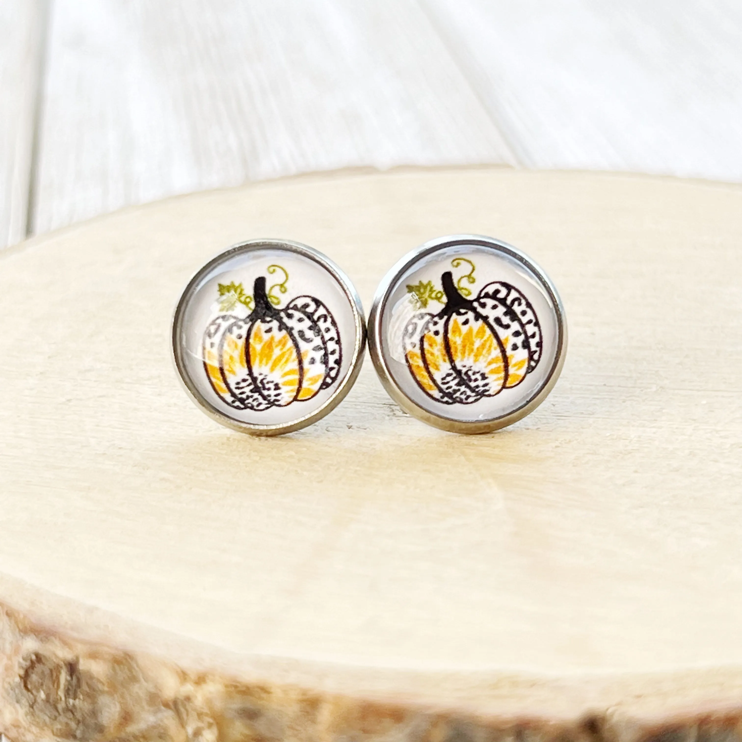 Pumpkin & Sunflower Silver Stud Earrings: Unique Autumn Accents for Your Style