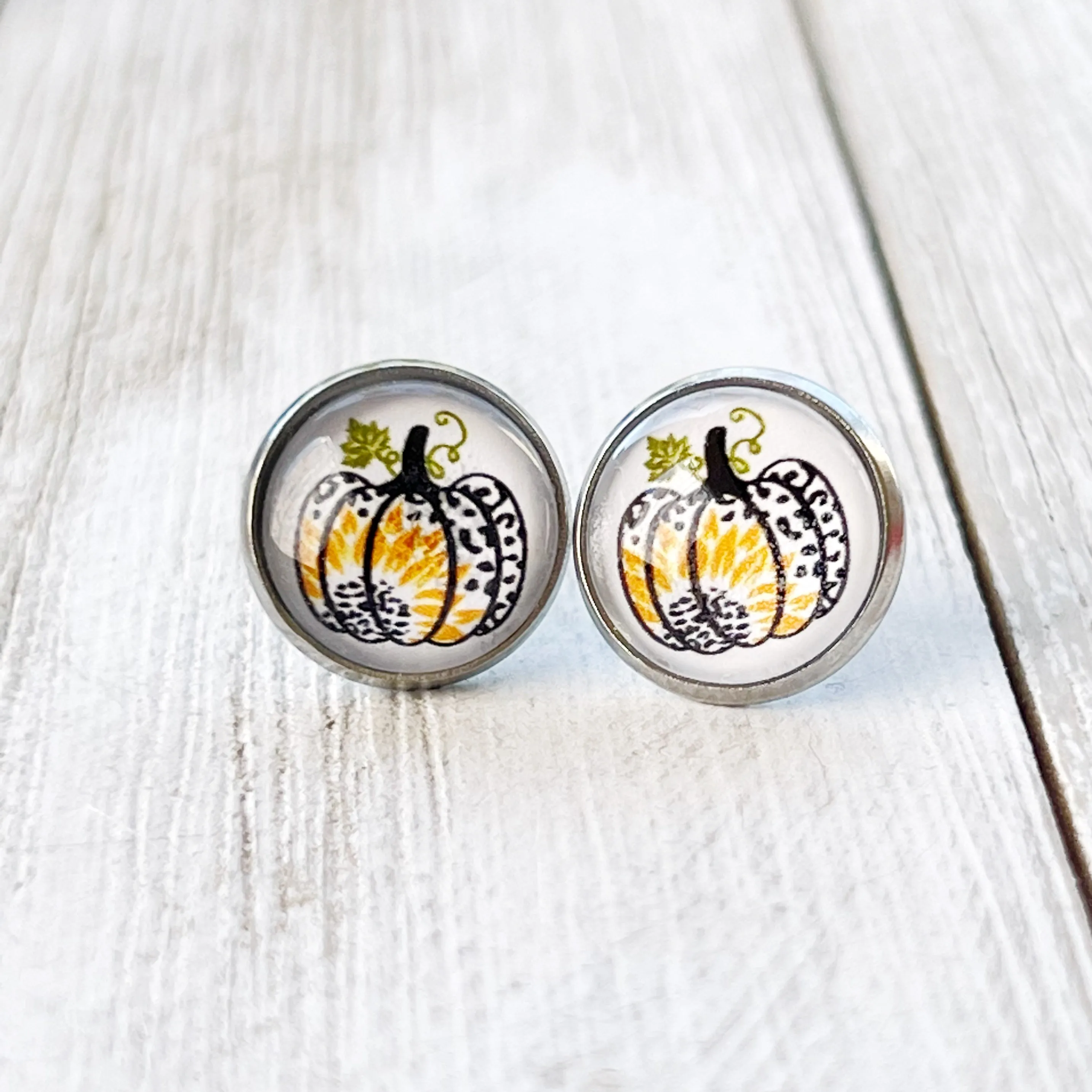 Pumpkin & Sunflower Silver Stud Earrings: Unique Autumn Accents for Your Style