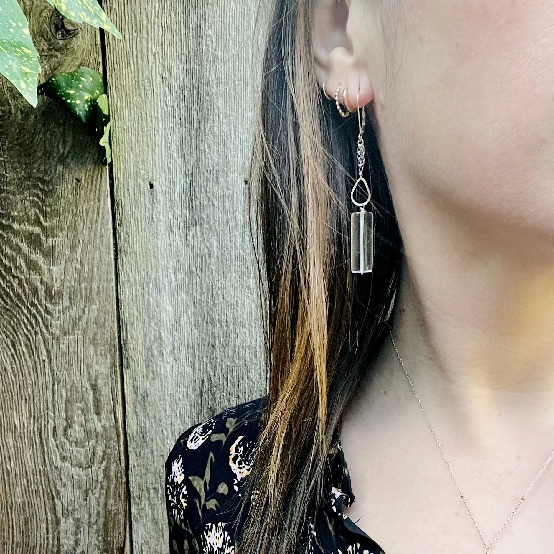 Quartz Crystal Cylinders & White Gold Earrings by brunet