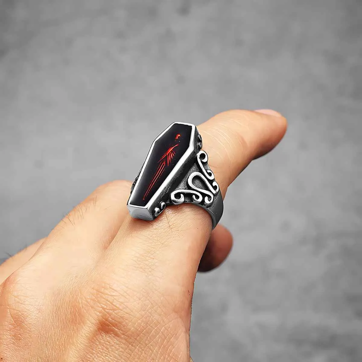 Red Vampire Coffin Ring