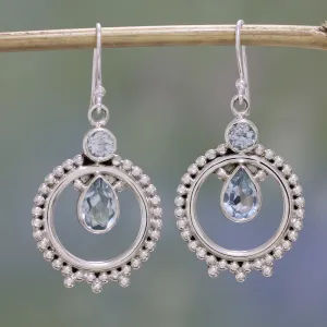 Regal Circles Blue Topaz and Sterling Silver Dangle Earrings from India