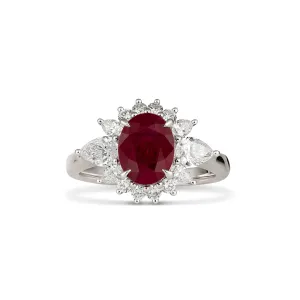 Regal Collection® Oval Cut Ruby and Diamond Halo Ring | White Gold