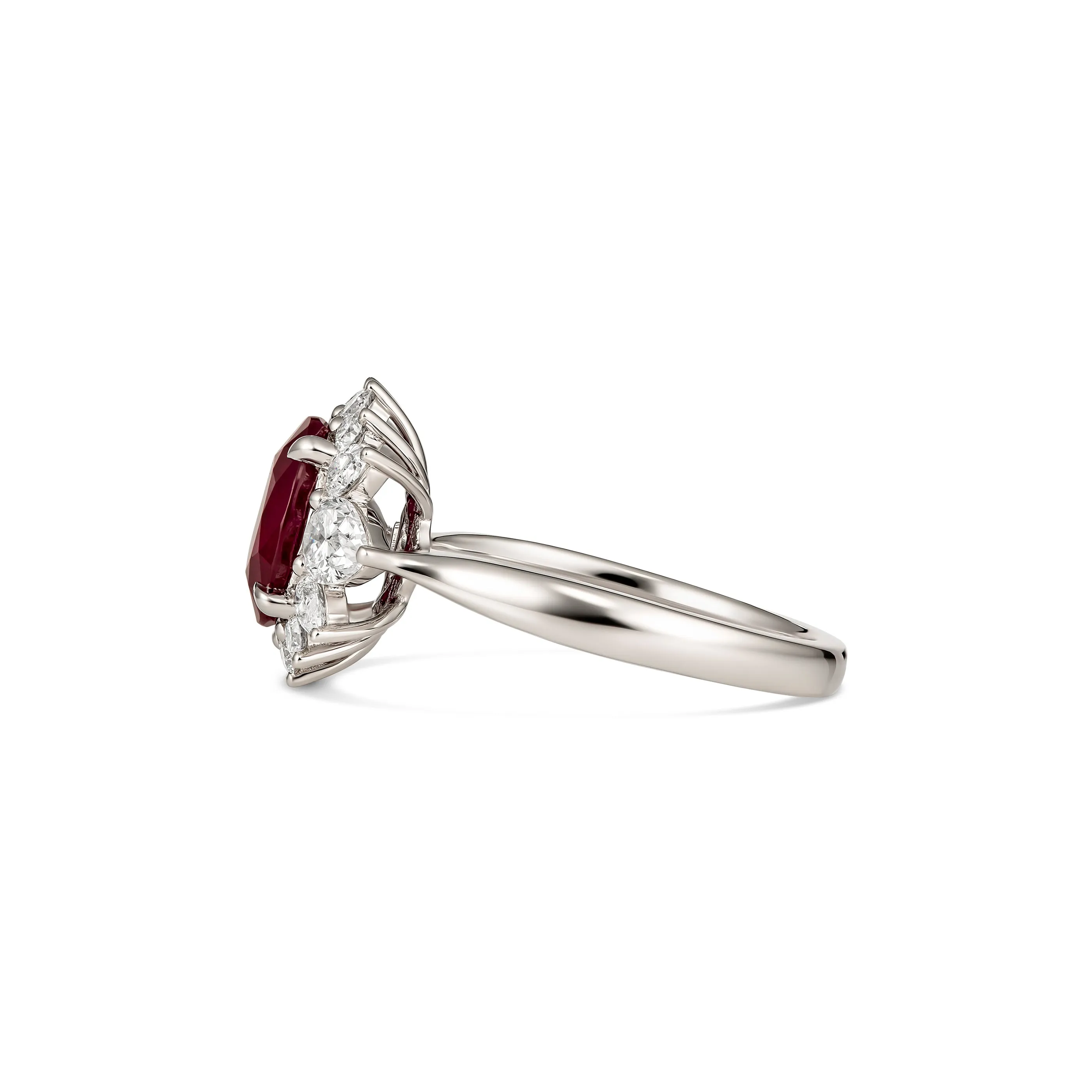 Regal Collection® Oval Cut Ruby and Diamond Halo Ring | White Gold