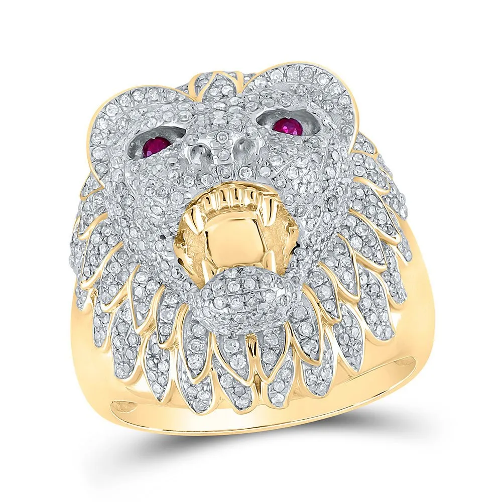 Regal Lion Men's 10kt Yellow Gold Diamond Animal Ring - 1-3/8 Cttw