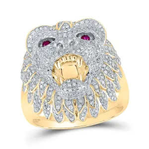 Regal Lion Men's 10kt Yellow Gold Diamond Animal Ring - 1-3/8 Cttw