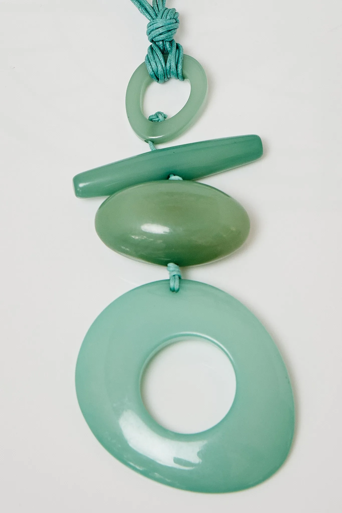 Resin Pendants On Cord - Aqua