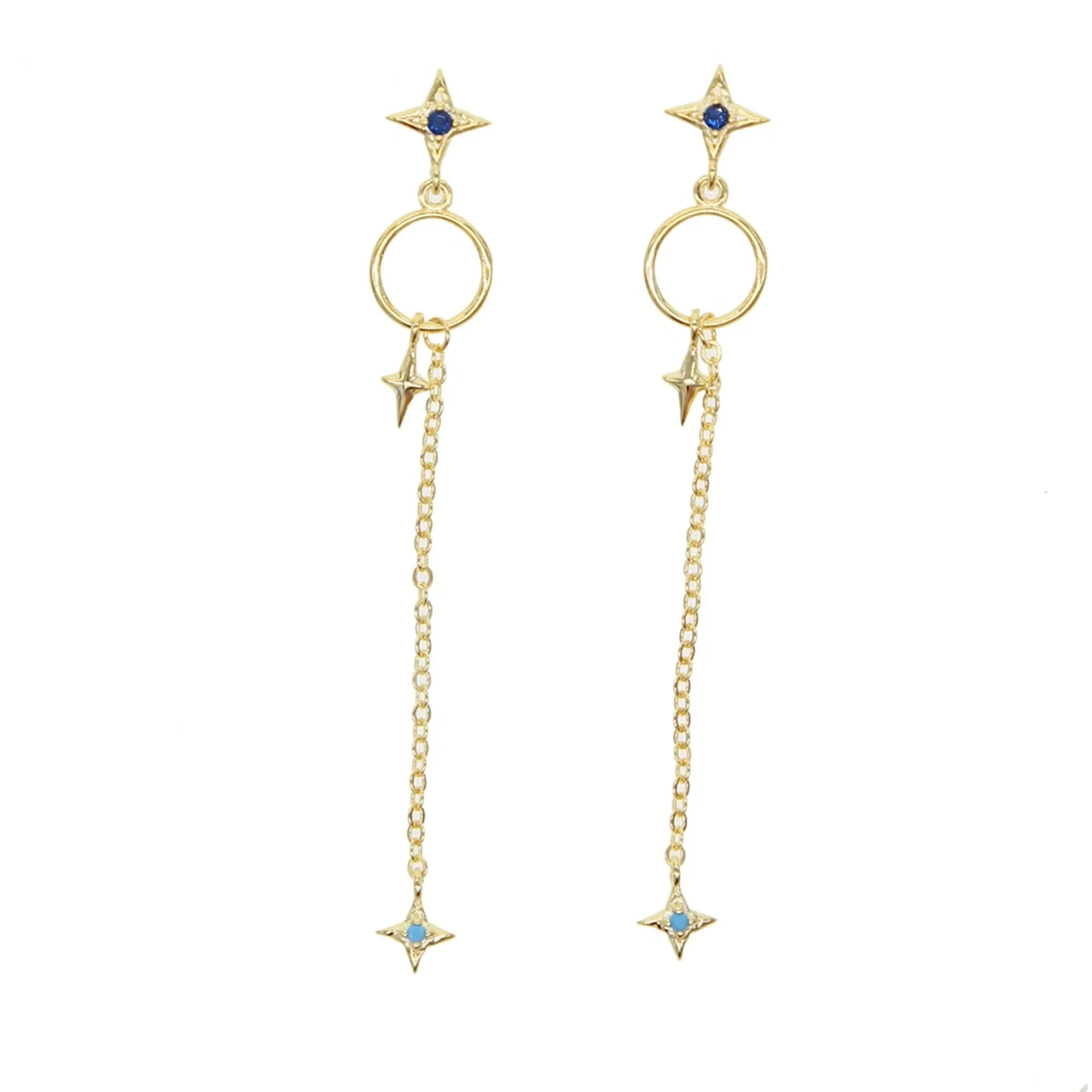 Rini Unique Hoop & Stars Chain Drop Earrings in Gold