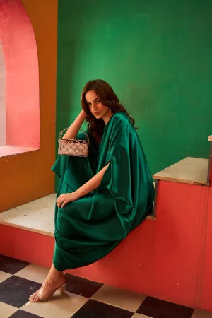 Rossanna Cinched Satin Dress - Emerald Green