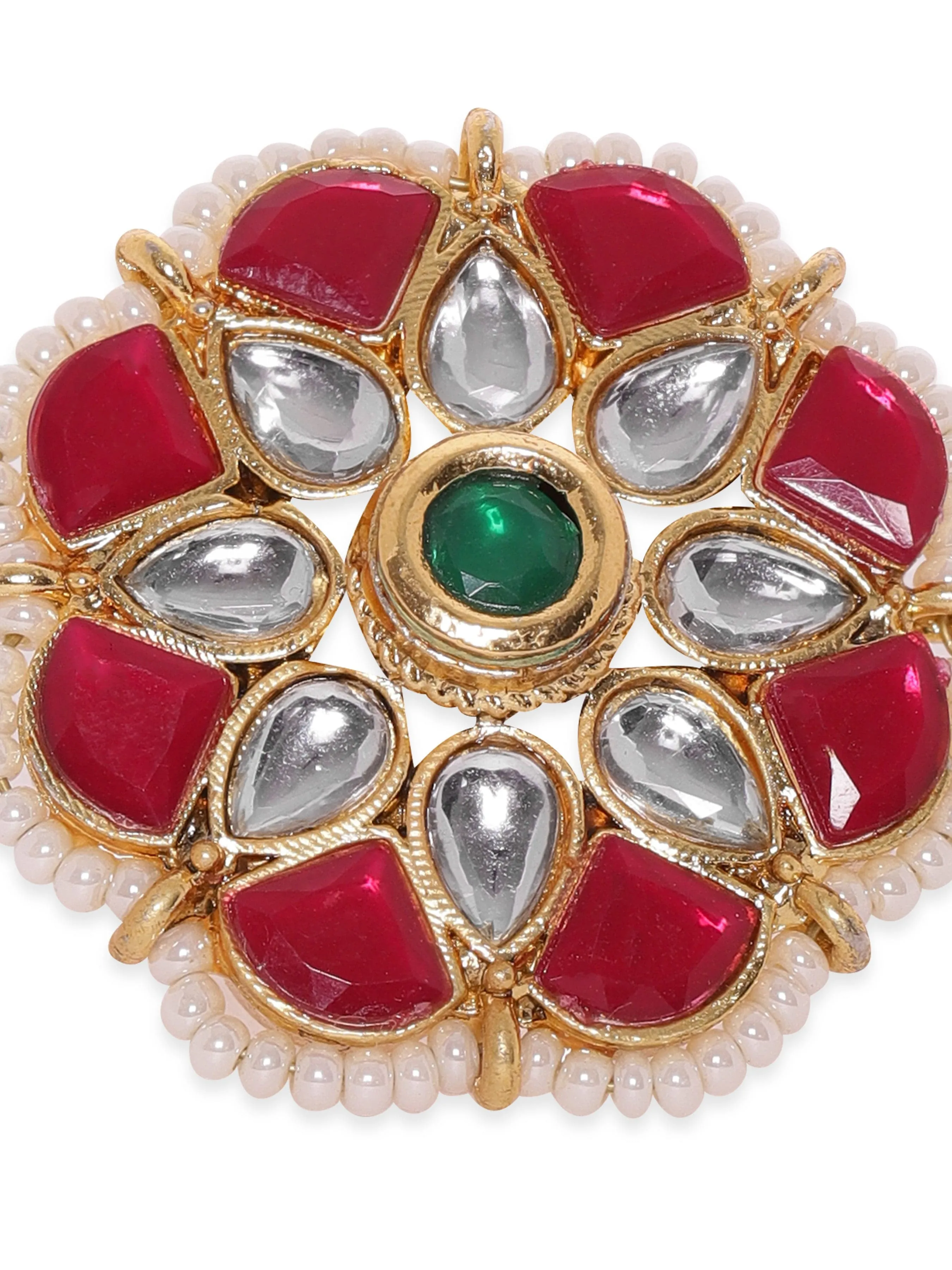 Rubans 22K Gold plated Kemp & Kundan studded pearl beaded fLoral motif ring