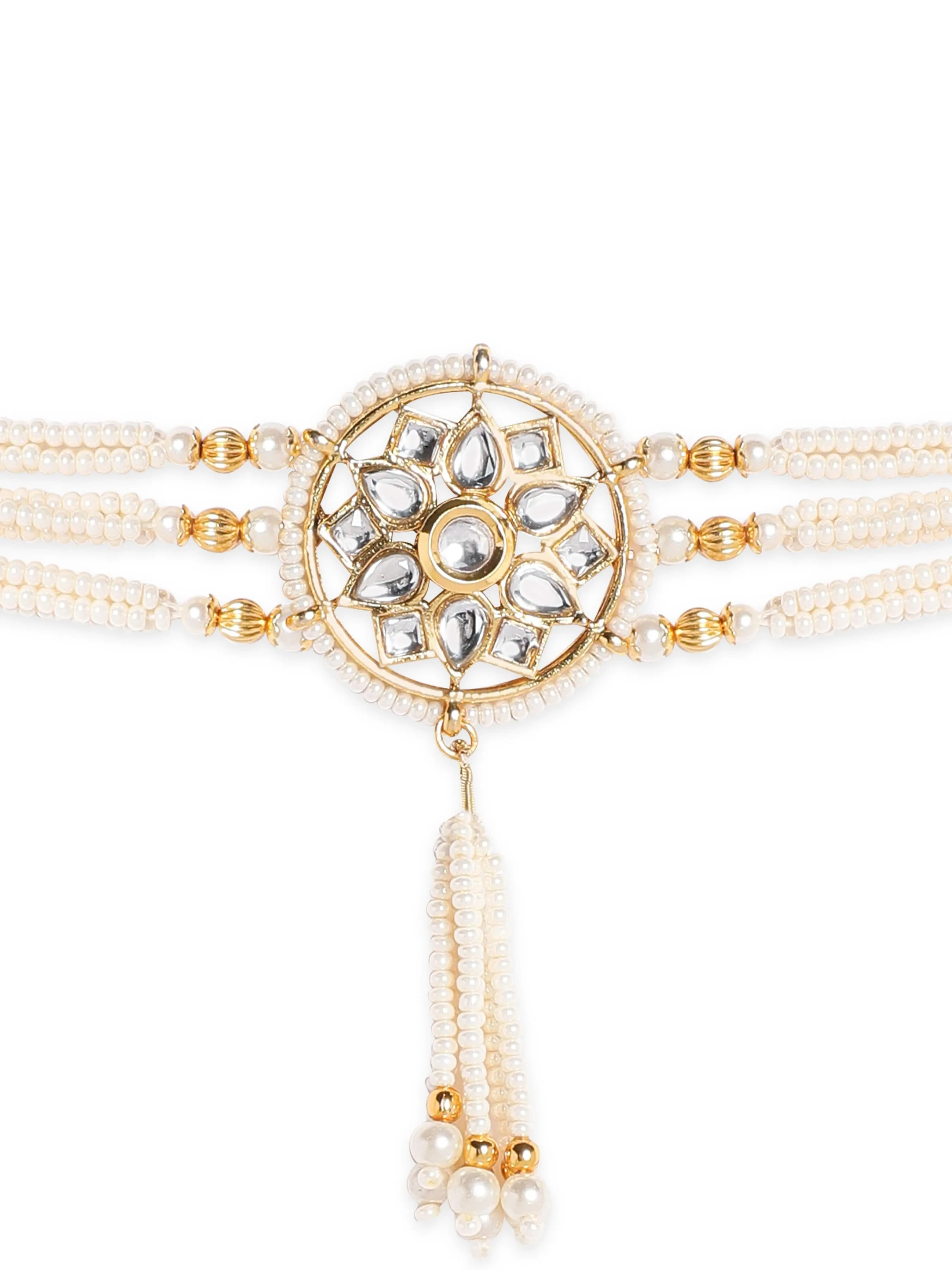 Rubans 22K Gold Plated Kundan and Pearl Blossom Bracelet
