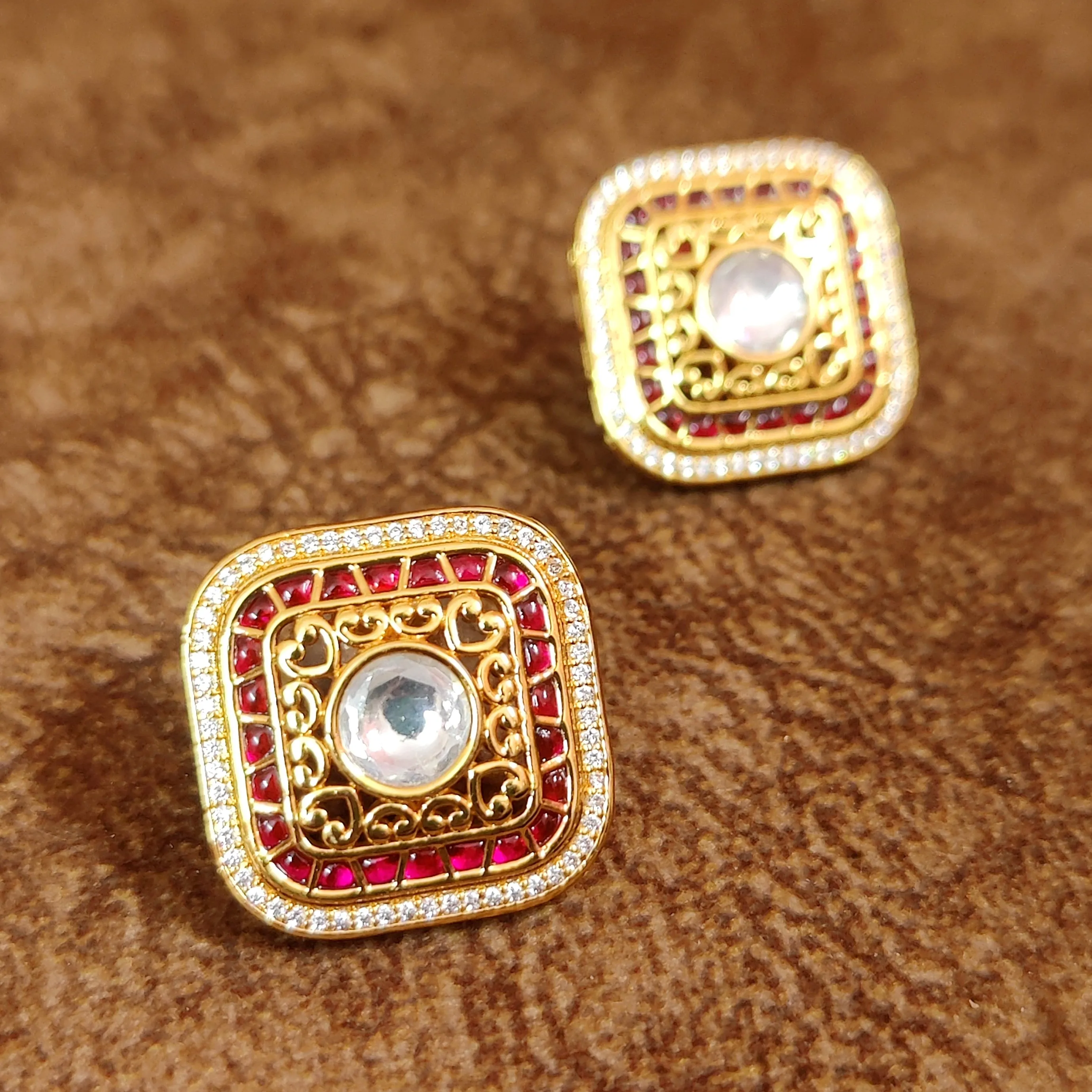 RUBY KUNDAN POLKI & CZ STUDS
