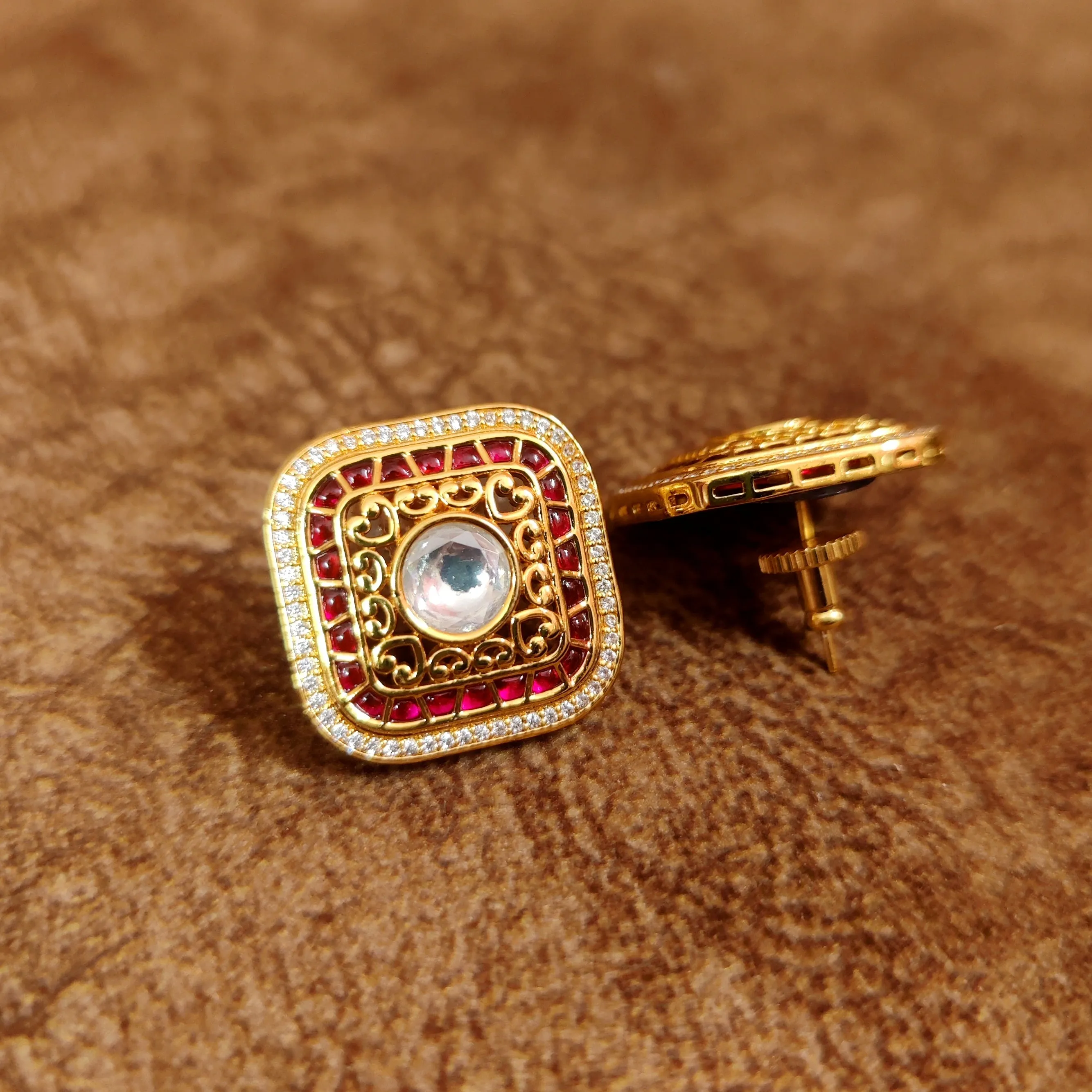 RUBY KUNDAN POLKI & CZ STUDS