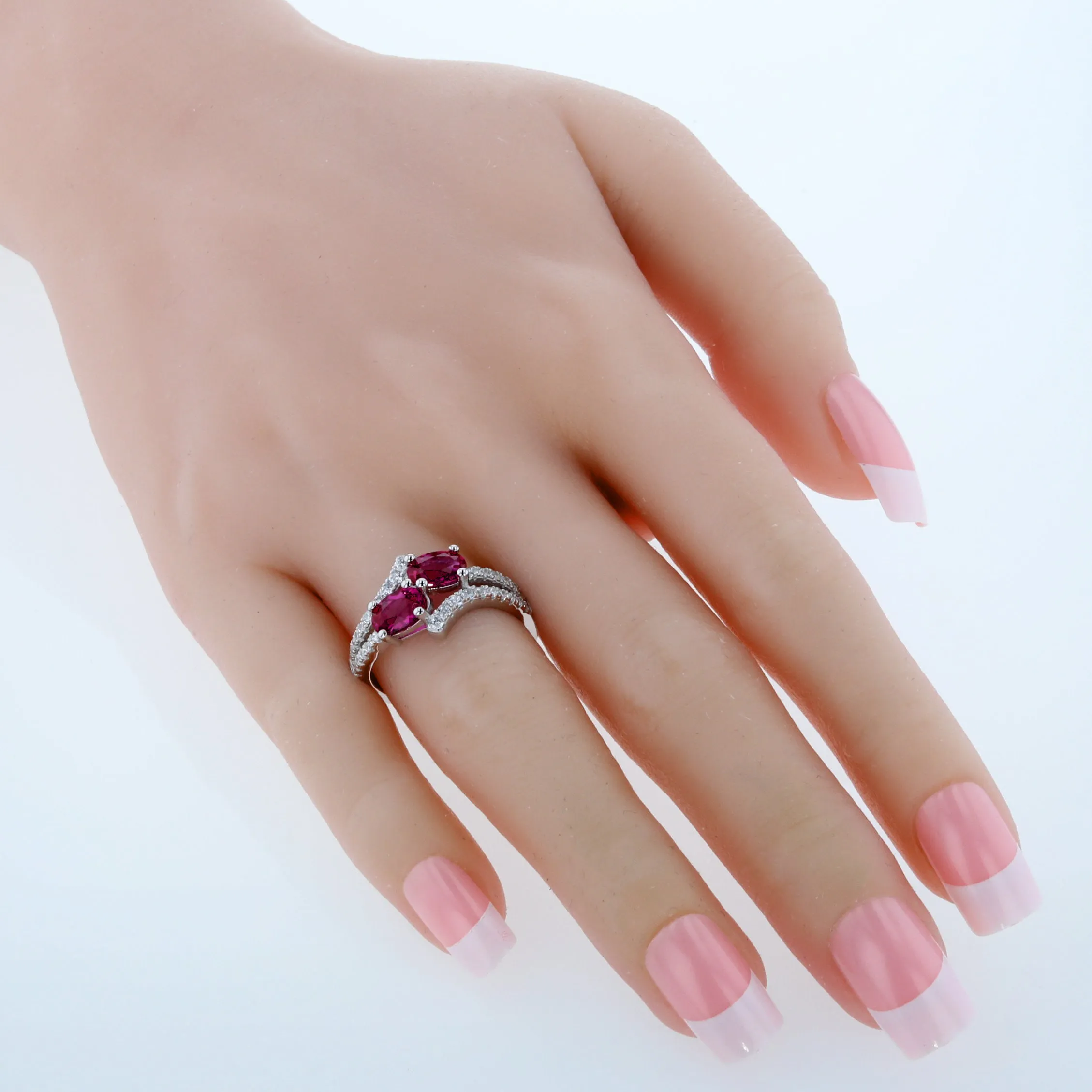 Ruby Oval Cut Sterling Silver Ring Size 8