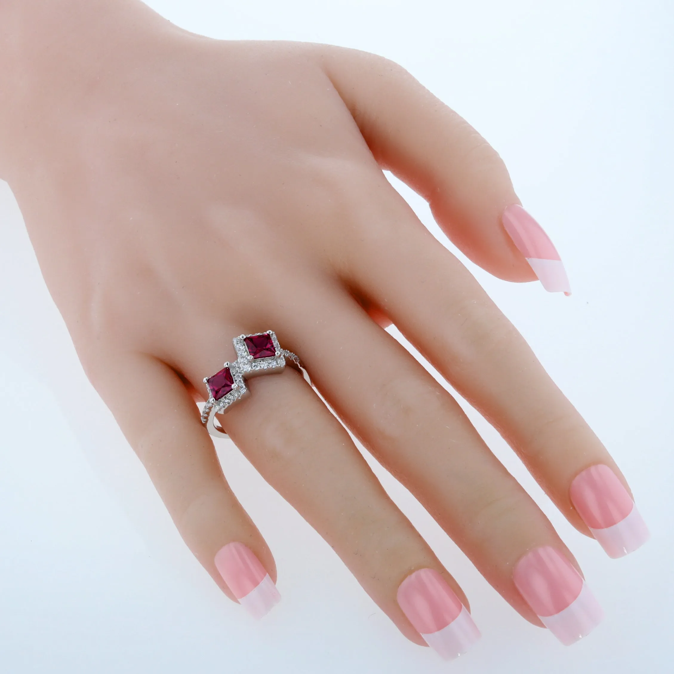 Ruby Princess Cut Sterling Silver Ring Size 6